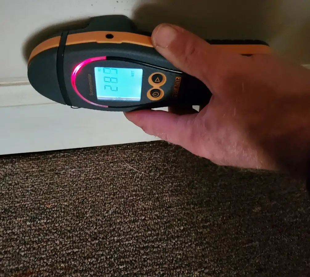Moisture detection at baseboard during Burst Pipe Cleanup in Longswamp